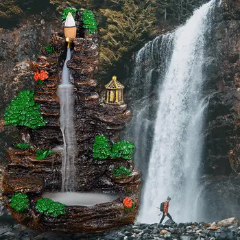 

Backflow Censer Incense Burner Ornaments Flowing Moutain Designed Waterfall Decorative Resin Ceramic Holder Living Room Tower