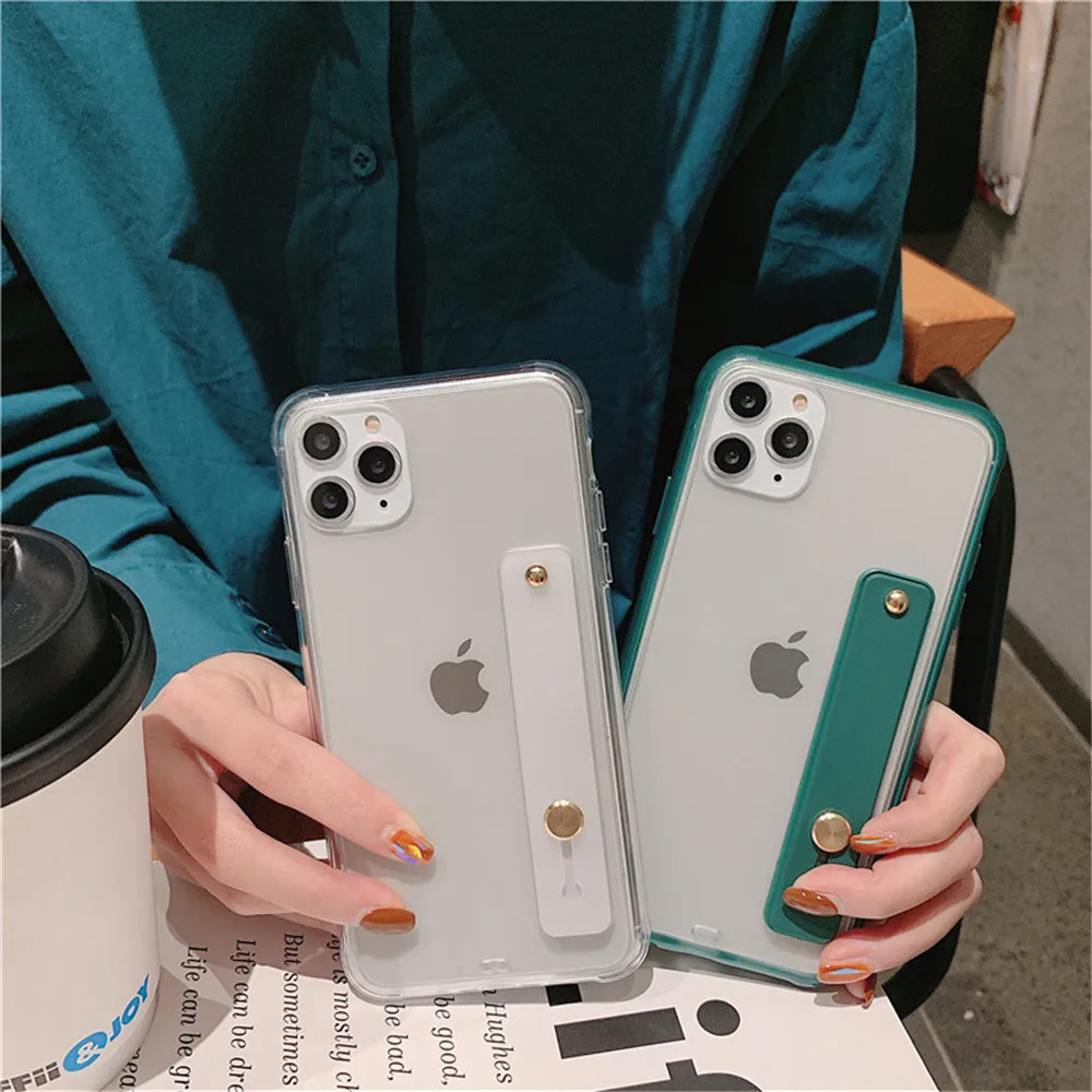 Ремешок на запястье, чехол для телефона для iPhone 11 Pro Max XR XS X 7 8 6 6s Plus, Жесткий Тонкий прозрачный чехол, карамельный цвет