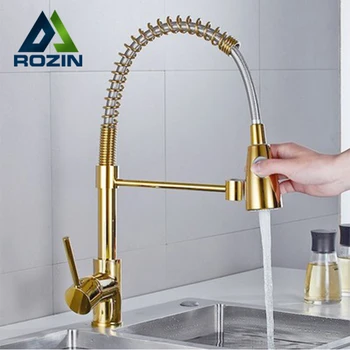

Rozin Golden Kitchen Faucet Pull Down Dual Mode Crane 360 Degree Rotation Stream Sprayer Nozzle Kitchen Sink Hot Cold Mixer Taps