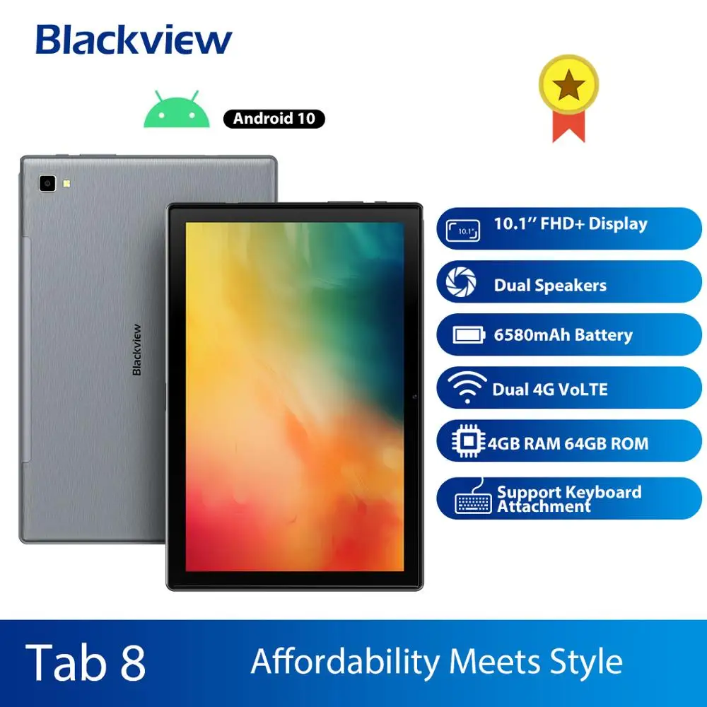 Планшет Blackview Tab 8 Восьмиядерный экран 10 1 дюйма 4 Гб + 64 ГБ 13 МП SC9863A Android тыловая