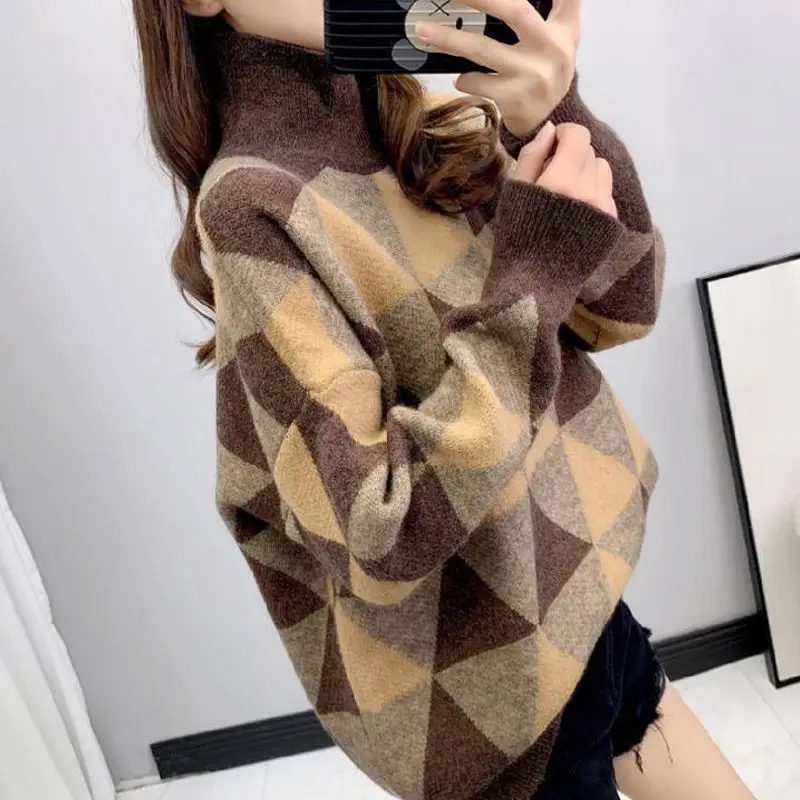 2019 autumn and winter new high-neck sweater women loose pull-on bottoming Korean students foreign | Женская одежда