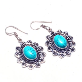 

Turquoise Earrings Silver Overlay over Copper, Hand made Women Jewelry Gift , E5492