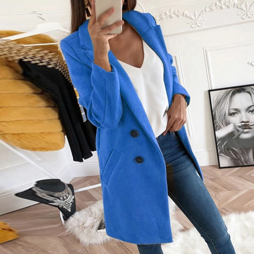 Litthing шерстяное пальто, женская куртка, стиль, длинный рукав, однотонная верхняя одежда, теплая, Осень-зима, шерстяное Женское пальто, 3XL, плюс пальто - Цвет: Blue