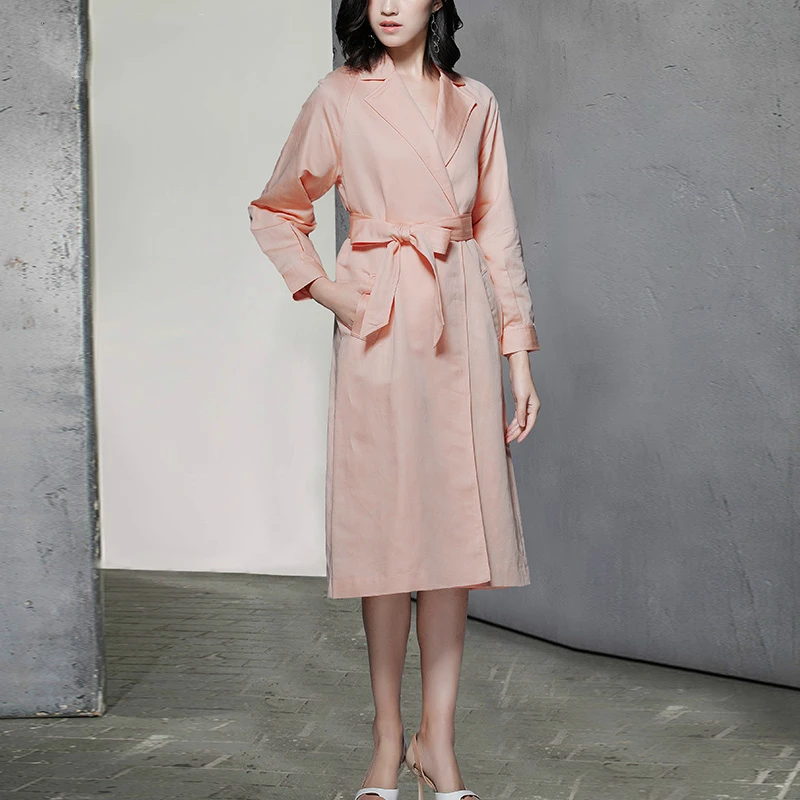 Katoen Mode 2020 Linnen Trenchcoat Vrouwelijke Lente Herfst Bovenkleding Lange Roze Vrouwen Windjack Met Riem Roupas YQ1384 Katoen Mode 2020 Linnen Trenchcoat Vrouwelijke Lente Herfst Bovenkleding Lange Roze Vrouwen Windjack Met Riem Roupas YQ1384