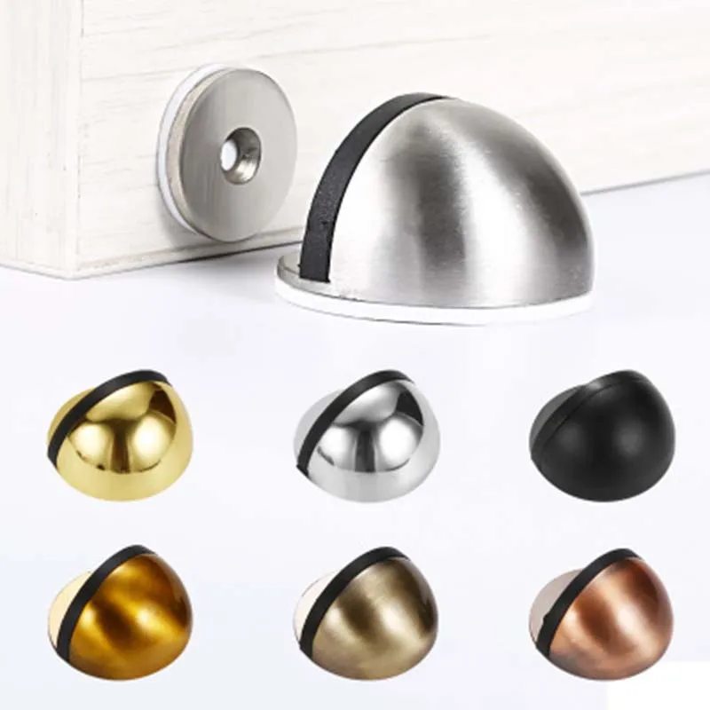 

New Non Punching Sticker Hidden Stainless Steel Rubber Door Stopper Door Holders Catch Floor Mounted Nail-free Door Stops 1pc