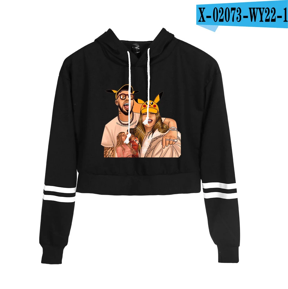 Anuel AA, модные укороченные толстовки, свитшоты, повседневные женские с длинным рукавом, с вырезами, свитер, пуловер, милый Принт, блузка, Para Mujer - Цвет: Лаванда