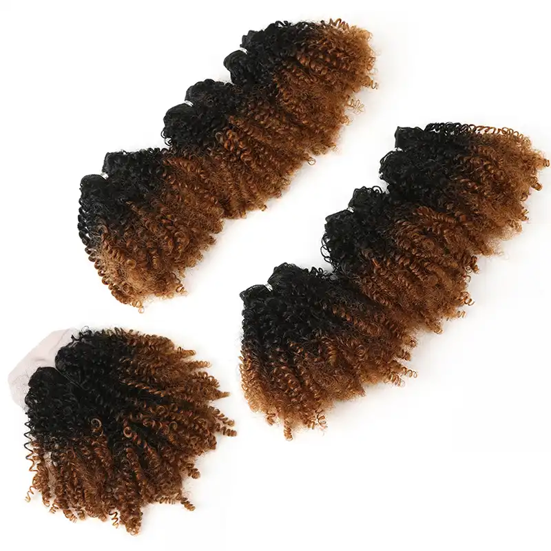 14 Inch Ombre Hair Blonde Afro Kinky Curly Hair Weaving 7pcs Lot