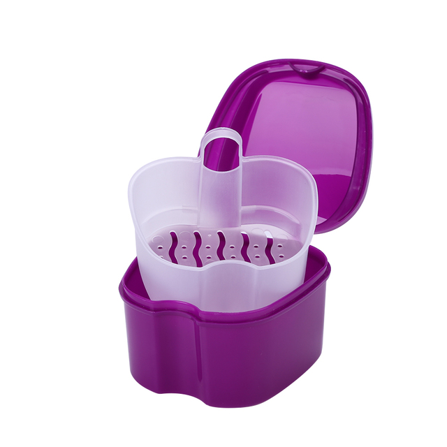 Denture Care Bath Box Cleaning False Teeth Nursing with Hanging Net Container Cleaning False Teeth Bath Case