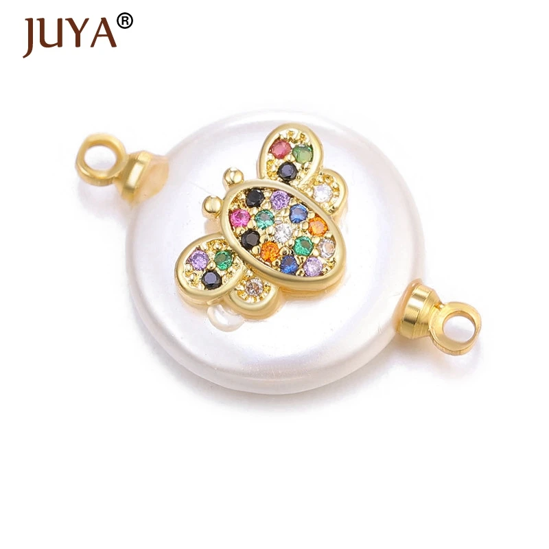 JUYA Новая мода монета ракушка жемчужные соединители, популярные кубические циркония и жемчужные для изготовления украшений компоненты ручной работы Diy - Цвет: as show