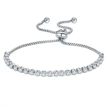 CZ сверкающий Теннисный браслет Серебряный регулируемый ползунок Strand браслеты для женщин изящный кубический цирконий Свадебные ювелирные изделия