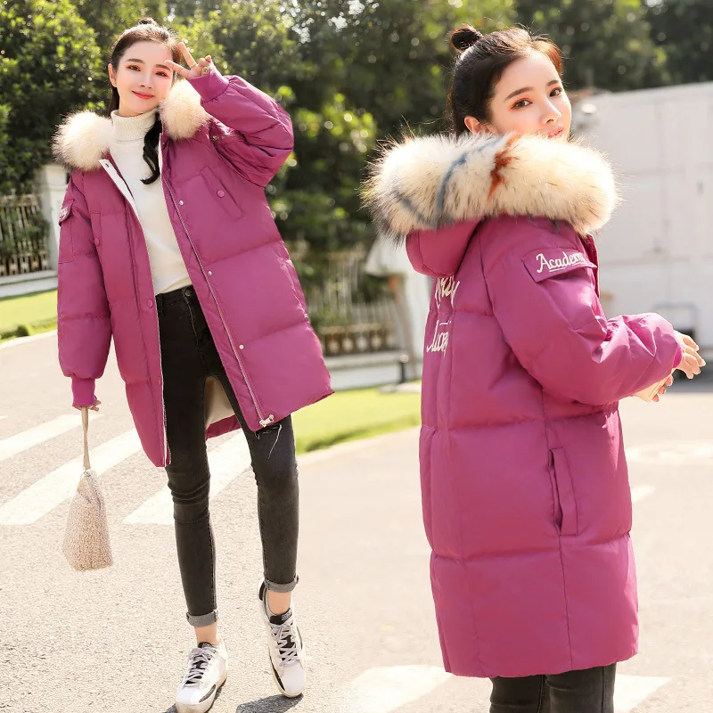 

Cotton-padded Clothes Women's Mid-length 2018 New Style Korean-style Loose-Fit Large Fur Collar Cotton Coat Thick Warm Cotton-pa