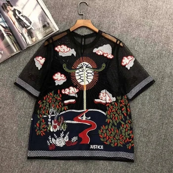

Runway Fashion Tops Women Lace Hollow Out Tops Casual Famous Embroidery Tops
