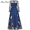 MoaaYina Fashion Designer dress Spring Women's Dress Long Sleeve Mesh Little bird Embroidery high quality Vintage Dresses ► Photo 2/6