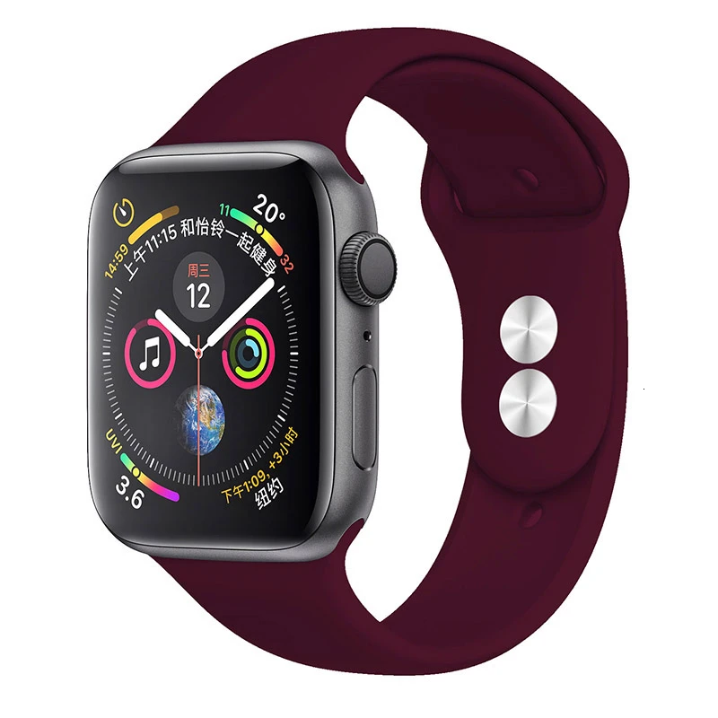 39 Wine Red Silicone Strap For Apple Watch band 44mm 42mm iwatch series 5 4 3 2 1 Bracelet 40mm 38mm pulseira smart watch Accessories loop - Цвет ремешка: 39 Wine Red
