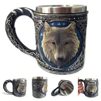 

Wolf Head Stainless Steel Resin Beer Juice Milk Water Cup Home Office Coffee Mug Drinkware water bottle jar mug Glass bowl