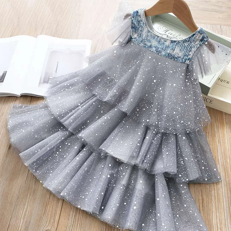 Girls Summer Dresses For Kids Fairy Lace Mesh Cake Sequin Layered Princess Dress Children Wedding Party Costume Clothes | Детская одежда