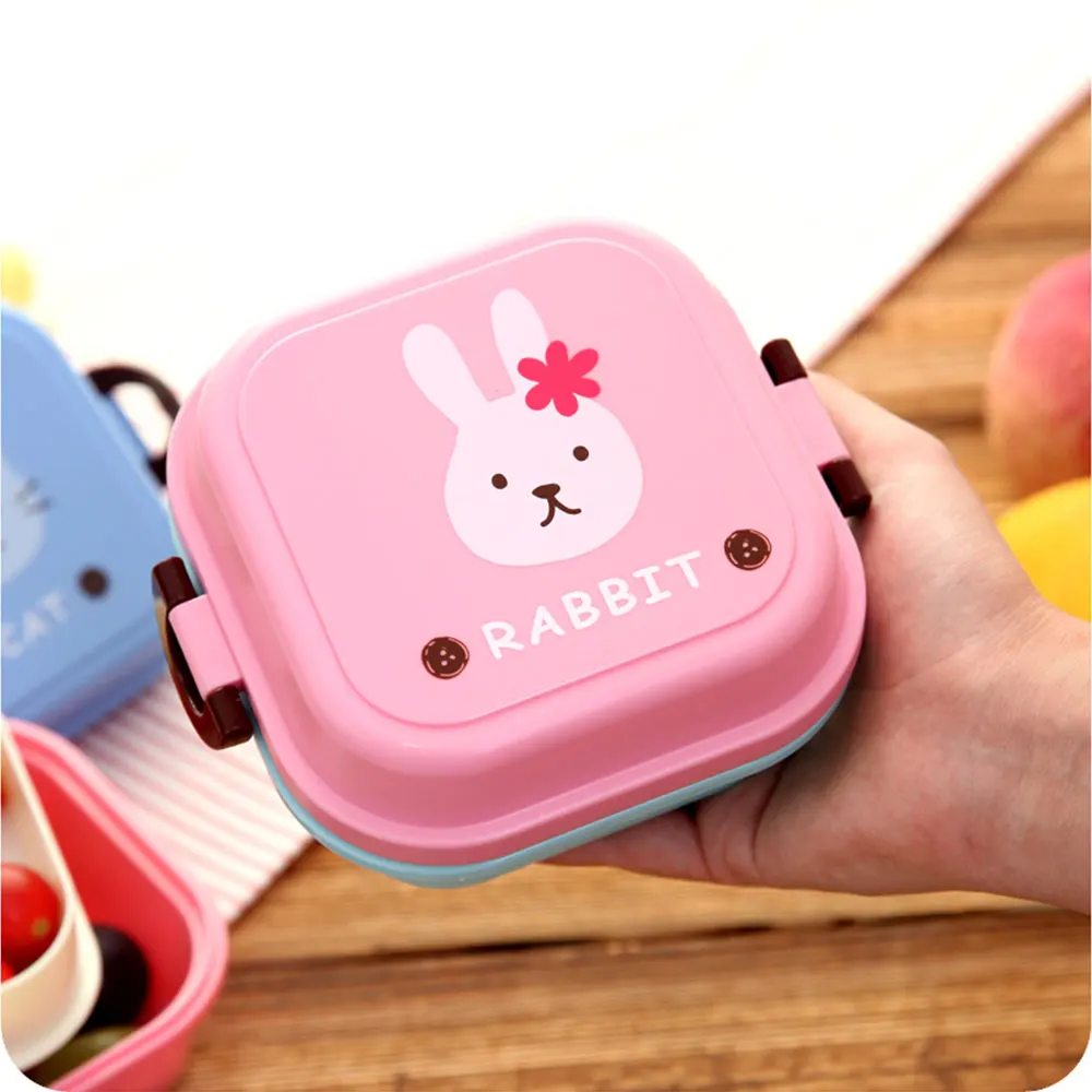 Description Picture 6 of itemCute Animal Pattern Plastic Lunch Food Box Children Baby Snack Box Double Layers Lunchbox Portable Microwave Food Container