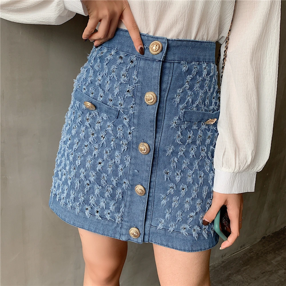 Корейская мода, синяя джинсовая юбка для женщин, для офиса, для девушек, элегантная, трапециевидная, однобортная, женская, высокая талия, посылка, бедра, юбки
