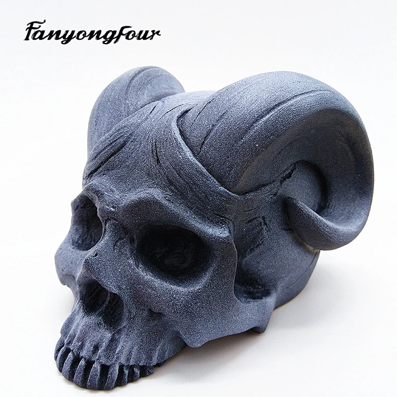 Hoorn 3D Schedel Siliconen Mal Beton Gips Hars Chocolade Kaars Fudge Tool Diy Handleiding