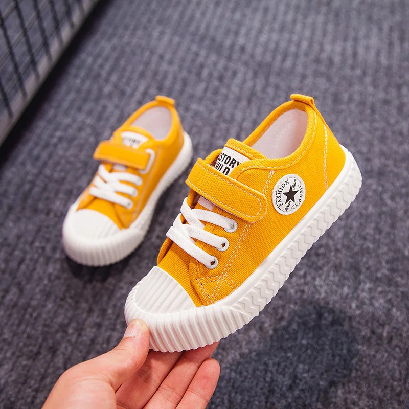 Yellow1 Детская парусиновая туфля, Детские парусиновые кроссовки для мальчиков и девочек, мягкая подошва, нескользящая Нескользящая парусиновая обувь для отдыха на плоской подошве со шнуровкой - Цвет: Yellow1