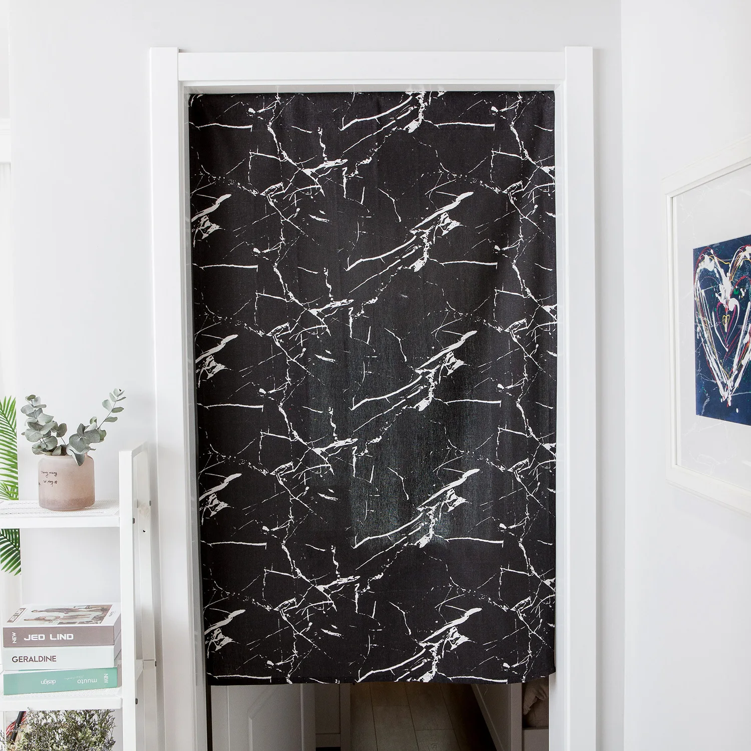 

Modern Door Curtain Black And White with Pattern Marble Printed Curtain Partition Fabric-Style Bath Curtain Bathroom Half Curtai