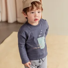 Bebezoo Южная Корея детская одежда весна дети вырез лодочкой длинный рукав печатных футболка хлопок удобные универсальные детские Sh