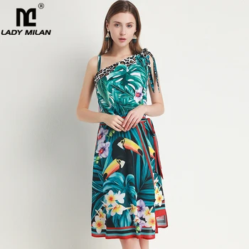 

Lady Milan Women's Runway Twinsets One Shoulder Cartoons Printed Dress with Lace Up Skirts Two Piece Dress Suit Set