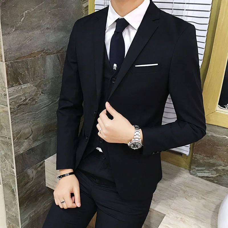 Luxury Men Suit Set Formal Blazer +vest +pants Suits Sets Oversize For