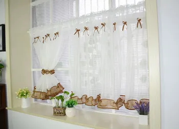 

2pcs Customizable Short Tulle Curtain With Ties Pastoral Kitchen Drapes For Curtain Small Cabinet/Balcony/Window Curtains Sheer