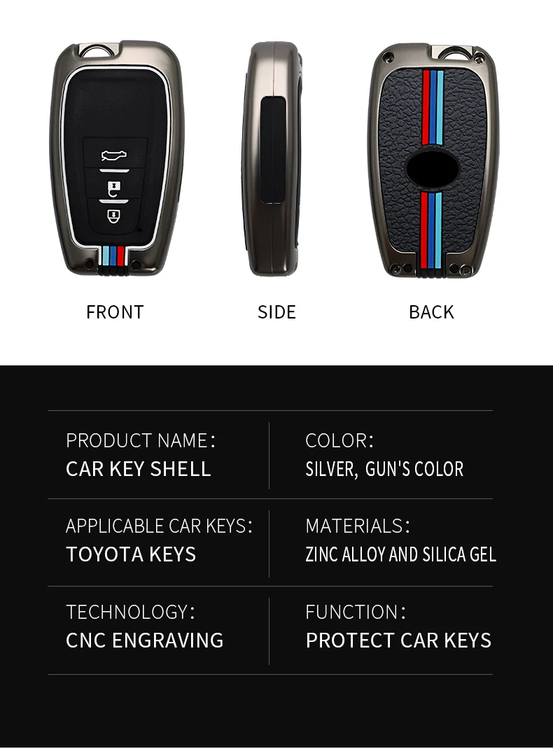 Copertura della cassa chiave a distanza dell'automobile in lega di zinco per Toyota Prius Camry Corolla CHR RAV4 Land Cruiser Prado Protector Shell Fob accessori - H9291cb2900b449909a6a45e37a3808e0F