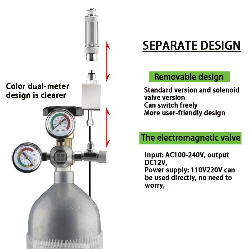 ZRDR DIY Aquarium CO2 Regulator Non-return Bubble Counter Independent Solenoid Valve Kit Fish Tank CO2 Pressure Reducing Valve 4