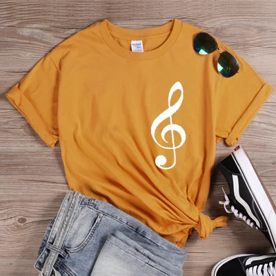 ONSEME, принт с музыкальной нотой, уличная одежда, Женская забавная футболка, женская футболка, развлекательная футболка, летние хлопковые футболки, Q-169 - Цвет: Yellow-White
