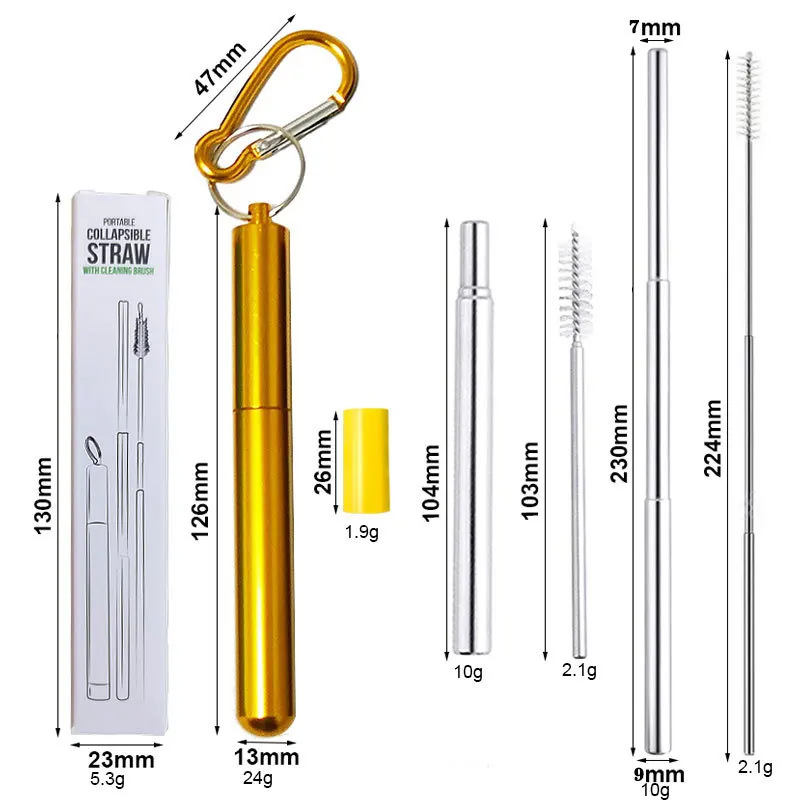 EIMAI Нержавеющая сталь телескопическая Питьевая соломинка портативная соломинка для путешествий многоразовая соломинка складная металлическая соломинка с кисточкой