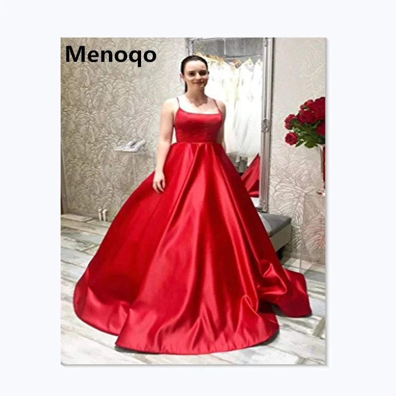 Menoqo красные атласные вечерние платья трапециевидной формы с длинным рукавов Сексуальная Vestido de Festa вечерние свадебное платье; Robe De Soiree