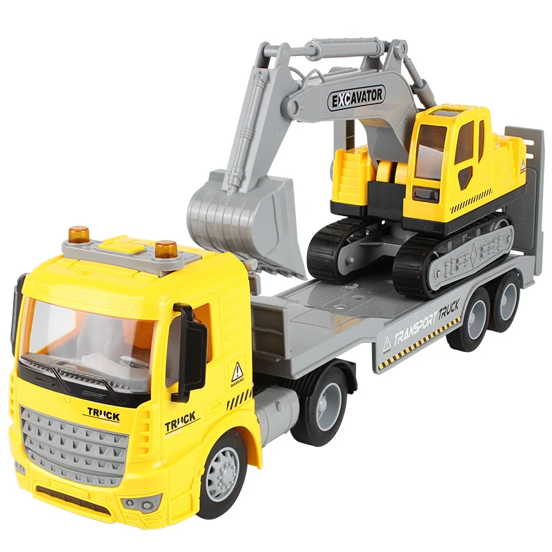 Boys Inertia Truck Toy Excavator Platform Trailer Model Transport Vehicle Engineering Car Model Chlidren Toy Kids Birthday Gift