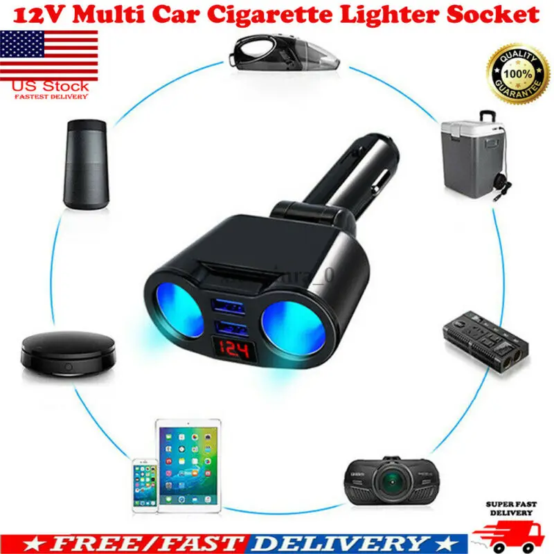 12V 2 Way Мульти Розетка для автомобильного прикуривателя удлинитель двойной USB зарядное устройство