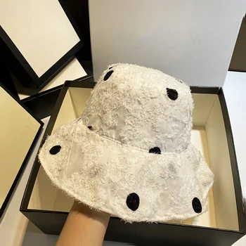 

Retro breathable fisherman hat female summer sunscreen sunshade hat thin polka dot lace basin hat