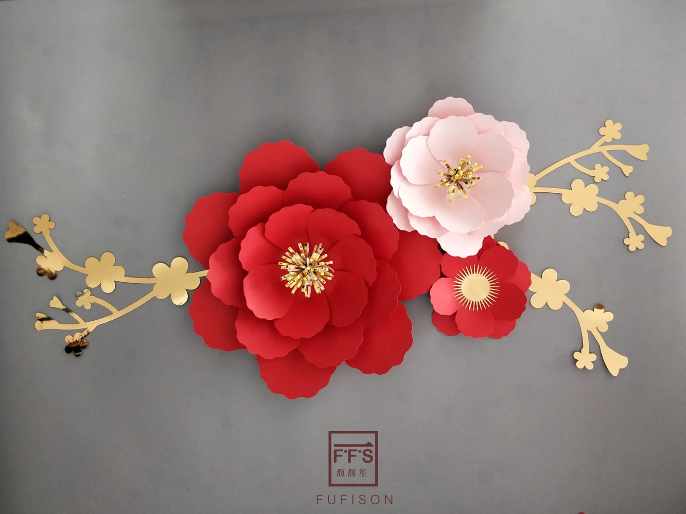 FFS красный цветок сливы 3D искусственный бумажный цветок трехмерное украшение вечерние свадебные витрины настенные украшения