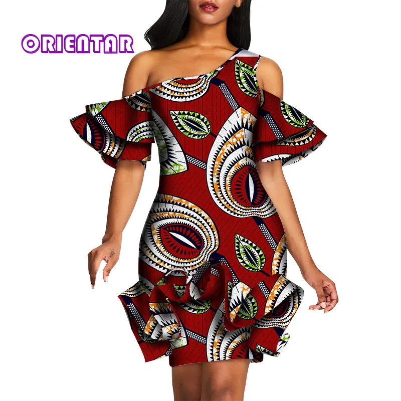 Африканская Дашики модные платья для женщин Африканский принт оборки лепесток длиной до колена платье элегантные вечерние Базен Riche WY5294 - Color: 3