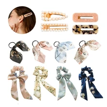 Модный женский квадратный шарф для волос для девочек, женские резинки для волос с бантом и хвостом, плиссированные шарфы, аксессуары для волос, 12 шт