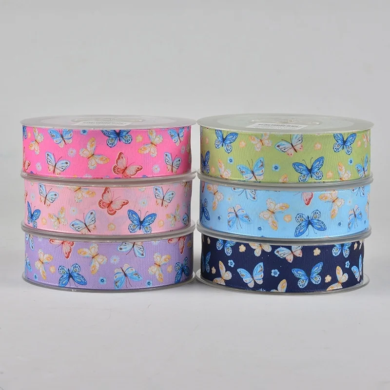 

25mm 5Yards Butterfly Pattern Gift Wrapping Tape Ribbon Bow Tie Box Packing Belt DIY Baking Polyester Ribbon Hair Bow Sewing
