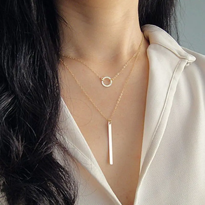 Round Bar Pendant Necklace Ladies Hollow Simple Style Geometric Tassel Multilayer Chain Daily Jewelry | Украшения и аксессуары