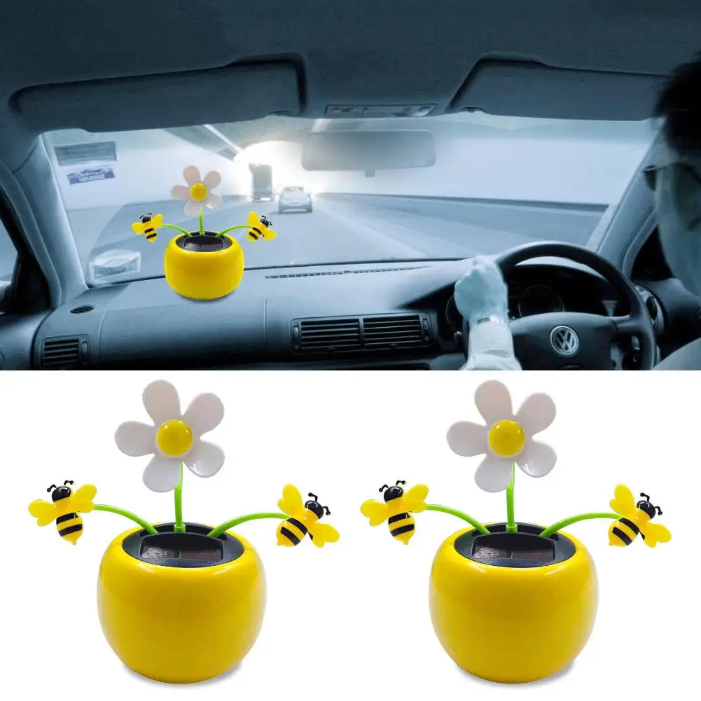Creative Plastic Solar Power Flower Car Ornament Flip Flap Pot Swing