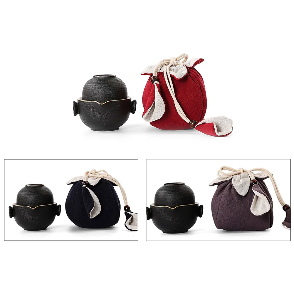 

All in One Travel Ceramic Teapot Set with Two Cups and Portable Storage Bag MF