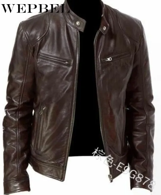 

WEPBEL Autumn and Winter Casual Zipper Cardigan Button Slim-Fit Long Sleeve Jacket Men's Pocket Motorcycle Comfortable Jacket