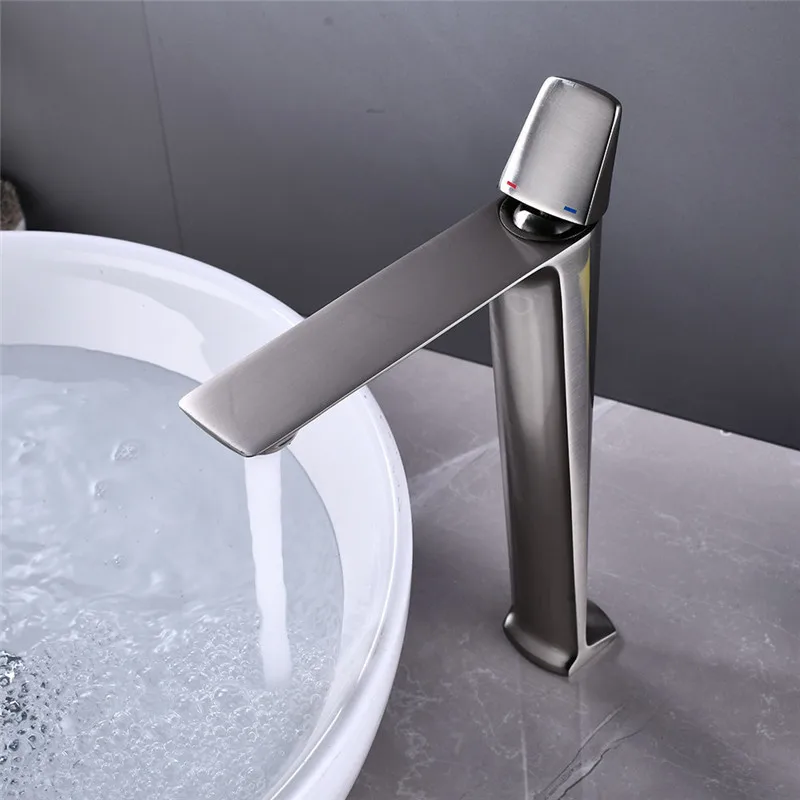 Basin Faucets Black Brass Faucet Hot and Cold Bathroom Sink Faucet Deck Mounted Toilet Nickel/Grey Color Mixer Water Tap