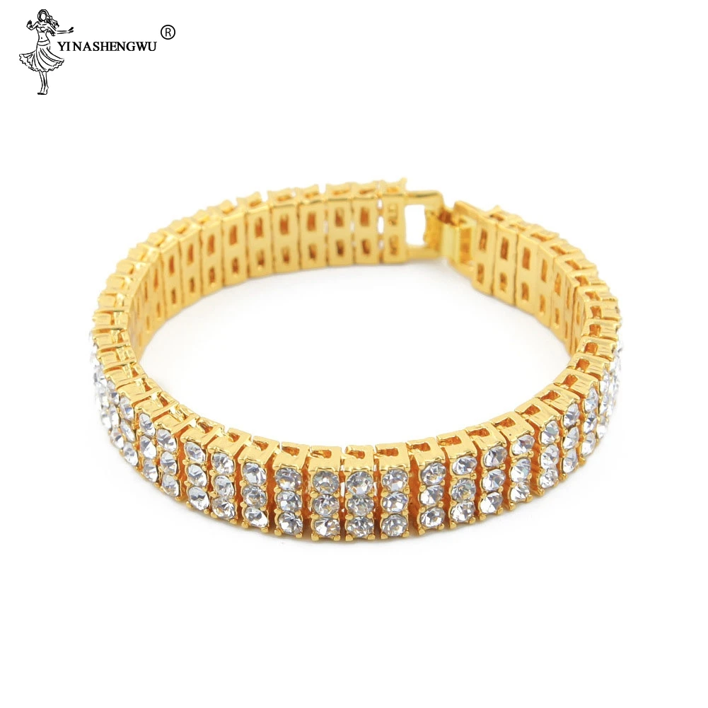 Хип хоп 12 мм 3 ряда Bling Iced Out кубического циркония мужской браслет из камня цепи браслеты для мужчин женщин браслет улица Pulsera ювелирные изделия