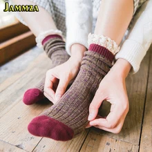 Женские Модные кружевные носки, жаккардовые полосатые повседневные Шерстяные Носки ярких цветов в Корейском стиле Mori Girl, винтажная новая юбка Sokken