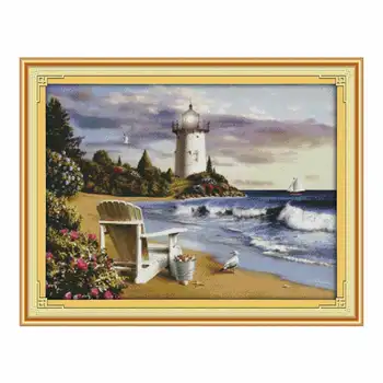 

80x62cm/63x49cm 11CT 3 Strands Printing Cross Stitch Kits DIY Decorative Cross-Stitch Embroidery Kit (Without Frame) -Lighthouse