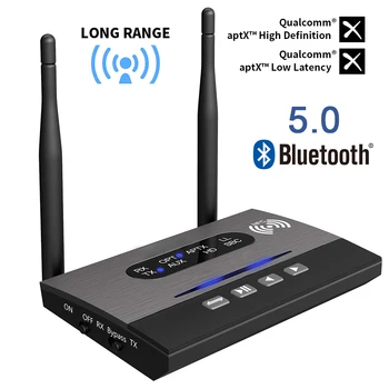 

Long Range Bluetooth 5.0 Transmitter Receiver NFC Audio Adapter APTx HD LL Optical 3.5mm RCA AUX for TV/Home Stereo Headphone
